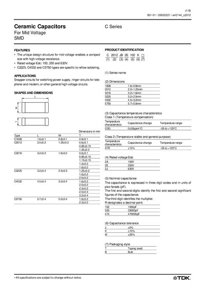 C Series Ceramic Capacitors Mid Voltage SMD Datasheet - cover page