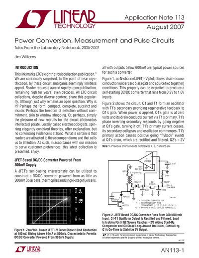 Linear Technology AN113 Application Note: Tales From the Laboratory Notebook - cover page