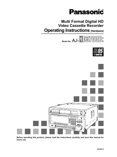 Panasonic AJHD3700B-HDW Multi Format Digital HD VCR Operating Instructions - cover page