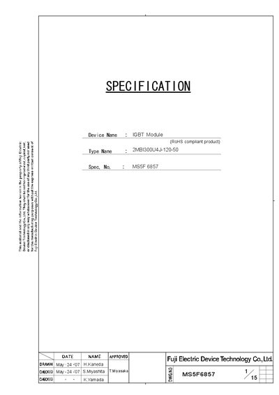 FUJI ELECTRIC IGBT Module 2MBI300U4J-120-50 MS5F 6857 - cover page