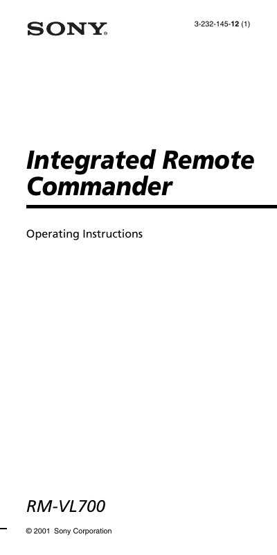 Sony RM-VL700 Remote Commander Operating Instructions - cover page
