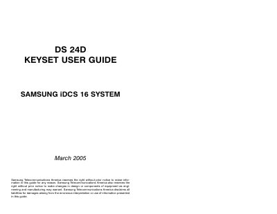 Samsung DS 24D Keyset User Guide - cover page