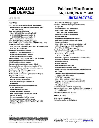 Analog Devices ADV7342/ADV7343 Datasheet - cover page