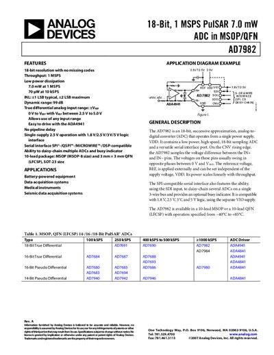 Analog Devices AD7982 Datasheet - cover page
