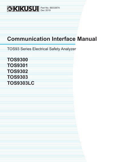 Kikusui TOS93 Series Electrical Safety Analyzer Communication Interface Manual