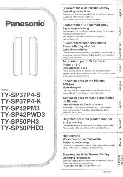 Panasonic TY-SP37P4-S/TY-SP37P4-K/TY-SP42PM3/TY-SP42PWD3/TY-SP50PH3/TY-SP50PHD3 Manual - cover page