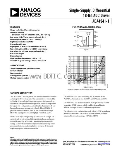 Analog Devices ADA4941-1 Datasheet - cover page