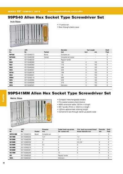 Cooper 99PS40 Allen Hex Socket Type Screwdriver Set Product Leaflet - cover page