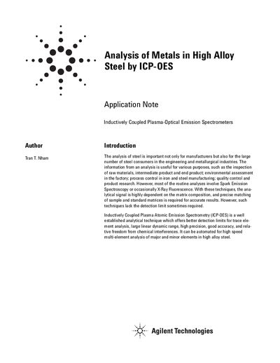 Agilent Liberty 200 ICP-OES Application Note for High Alloy Steel Analysis