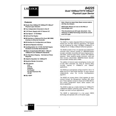 LSI 84225 Quad 100BaseTX/FX/10BaseT Physical Layer Device Manual - cover page