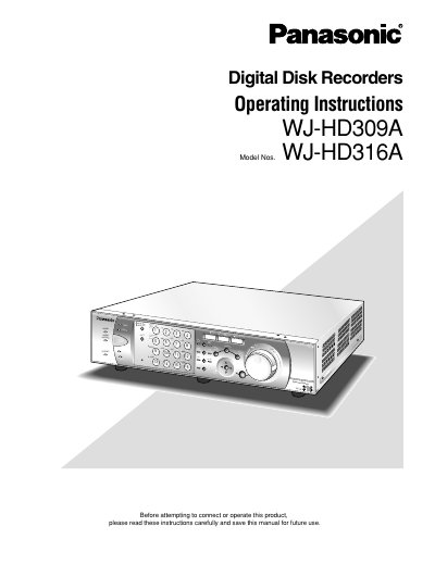 Panasonic WJ-HD309A/WJ-HD316A Digital Disk Recorder Operating Instructions - cover page