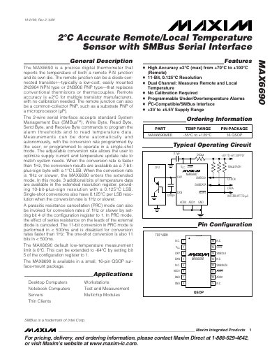 Maxim MAX6690 Digital Temperature Sensor Datasheet - cover page