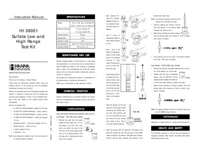 Hanna Instruments HI 38001 Sulfate Test Kit Instruction Manual - cover page