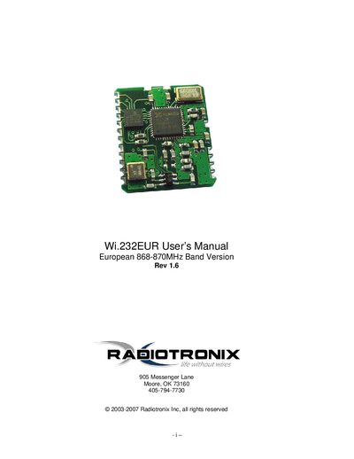 Radiotronix Wi.232EUR User Manual - cover page
