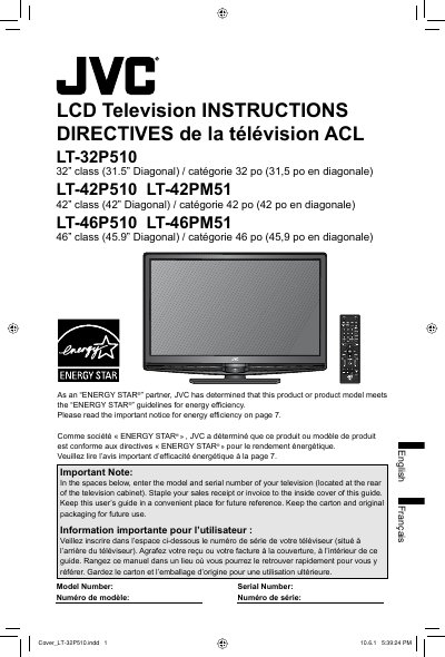 JVC LT-32P510/42P510/42PM51/46P510/46PM51 LCD Television Instructions - cover page