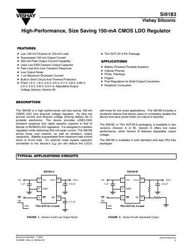 Vishay Siliconix Si9183 Datasheet - cover page