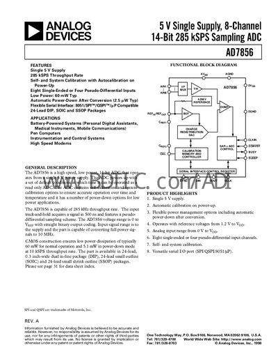Analog Devices AD7856 Datasheet - cover page