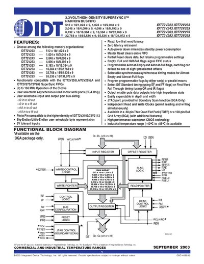 IDT IDT72V223 IDT72V233 IDT72V243 IDT72V253 IDT72V263 IDT72V273 IDT72V283 IDT72V293 handbook - cover page