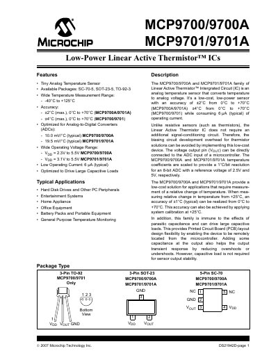 Microchip MCP9700/9700A and MCP9701/9701A Datasheet - cover page