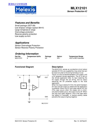 Melexis MLX12101 Sensor Protection IC Datasheet - cover page