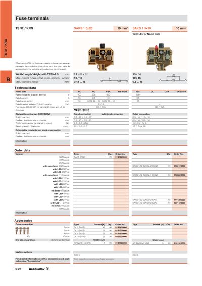 Weidmuller B.22 TS 32 KRG Fuse Terminals Handbook - cover page