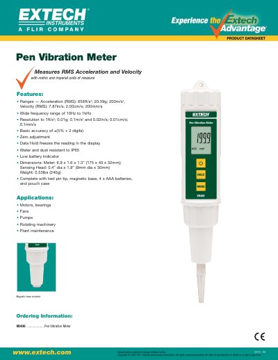 Extech VB400 Pen Vibration Meter Specifications - cover page