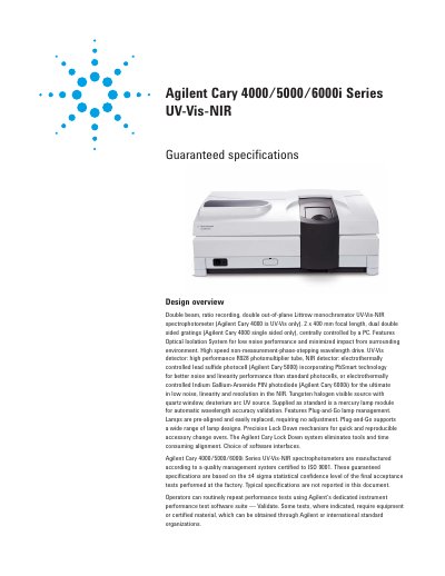 Agilent Cary 4000/5000/6000i Series UV-Vis-NIR Guaranteed Specifications - cover page