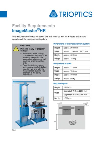 TRIOPTICS ImageMaster HR Facility Requirements Guide - cover page