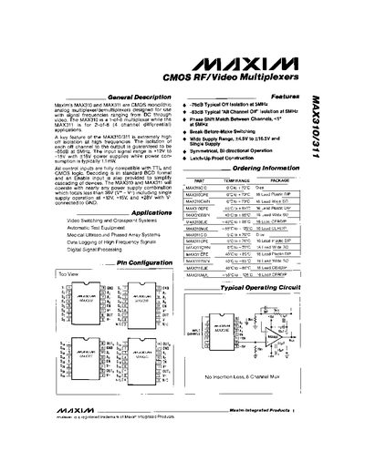 Maxim MAX310/MAX311 CMOS RF/Video Multiplexer Handbook - cover page