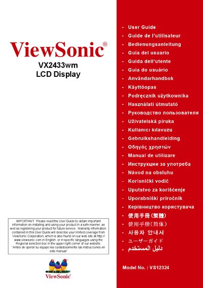 ViewSonic VX2433wm LCD Display User Guide
