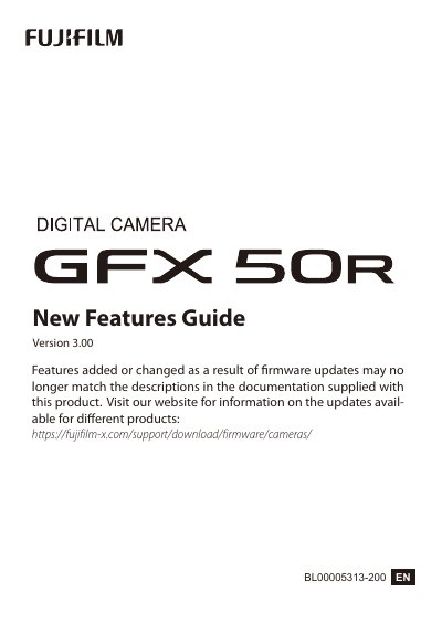 Fujifilm GFX 50R Firmware Version 3.00 New Features Guide - cover page