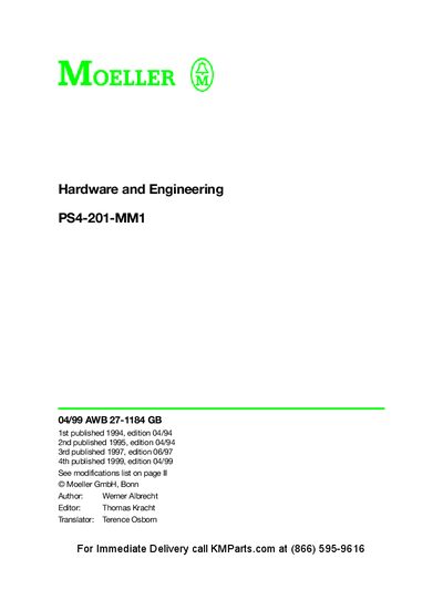 Moeller PS4-200 Compact PLC Hardware and Engineering Manual - cover page