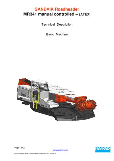 SANDVIK MR341 Roadheader Technical Description - cover page