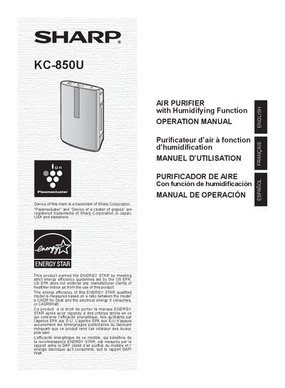 Sharp KC-850U Air Purifier Operation Manual - cover page
