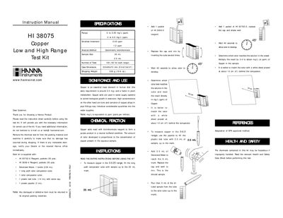 Hanna Instruments HI 38075 Copper Test Kit Instruction Manual - cover page