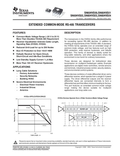TEXAS INSTRUMENTS SN65HVD20 SN65HVD21 SN65HVD22 SN65HVD23 SN65HVD24 handbook