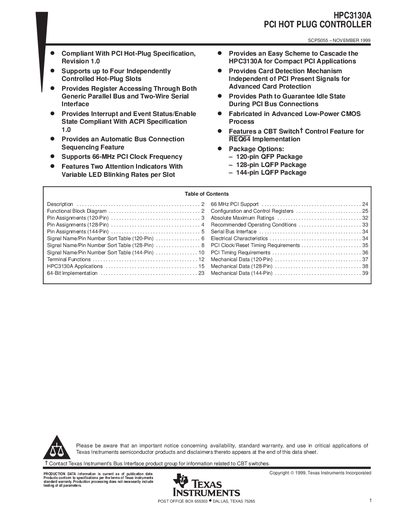 Texas Instruments HPC3130A PCI Hot Plug Controller Datasheet - cover page