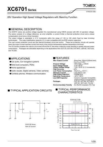 Torex XC6701 Series High Speed Voltage Regulator Datasheet - cover page