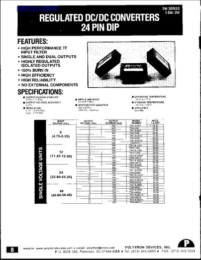 Polytron TW Series Regulated DC/DC Converters Datasheet - cover page