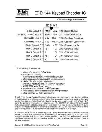 ELab EDE1144 Keypad Encoder IC Datasheet - cover page