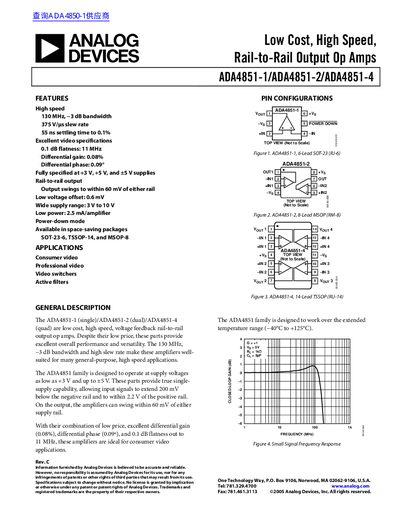 Analog Devices ADA4851-1/ADA4851-2/ADA4851-4 Datasheet - cover page