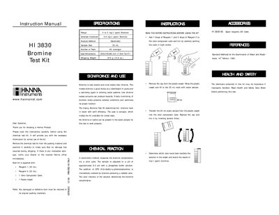 Hanna Instruments HI 3830 Bromine Test Kit Instruction Manual - cover page