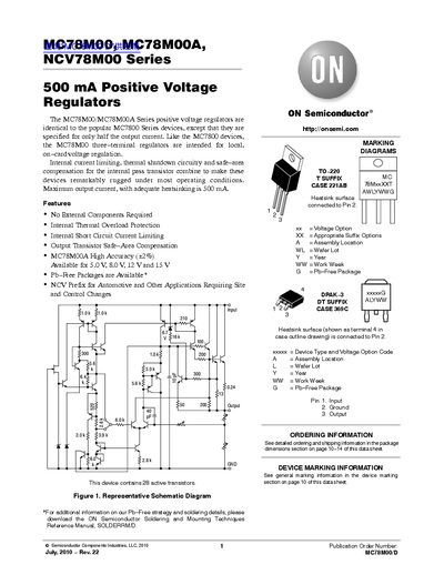 ON Semiconductor MC78M00 MC78M00A NCV78M00 Series DATA SHEET - cover page