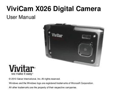 Vivitar ViviCam X026 Digital Camera User Manual - cover page