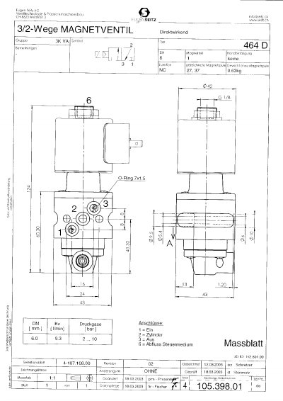 Eugen Seitz 3/2-Wedge Magnetventil 464 D Data Sheet - cover page
