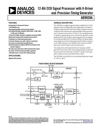 Analog Devices AD9920A 12‑Bit CCD Signal Processor Datasheet Rev B