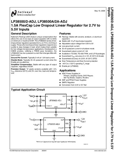NATIONAL SEMICONDUCTOR LP38500/2-ADJ LP38500A/2A-ADJ Manual - cover page