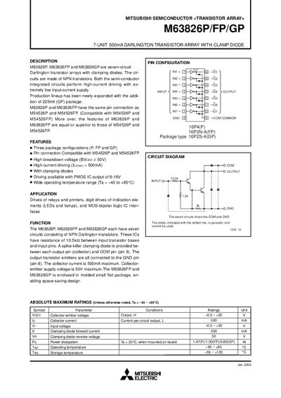 Mitsubishi M63826P/FP/GP Darlington Transistor Array Datasheet - cover page