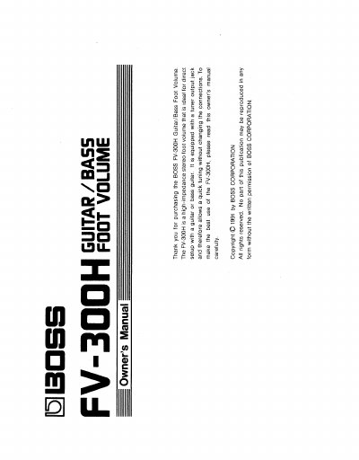 BOSS FV-300H user manual - cover page