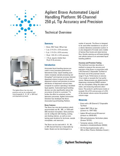Agilent Bravo Automated Liquid Handling Platform: 96-Channel 250 L Tip Accuracy Precision Manual - cover page